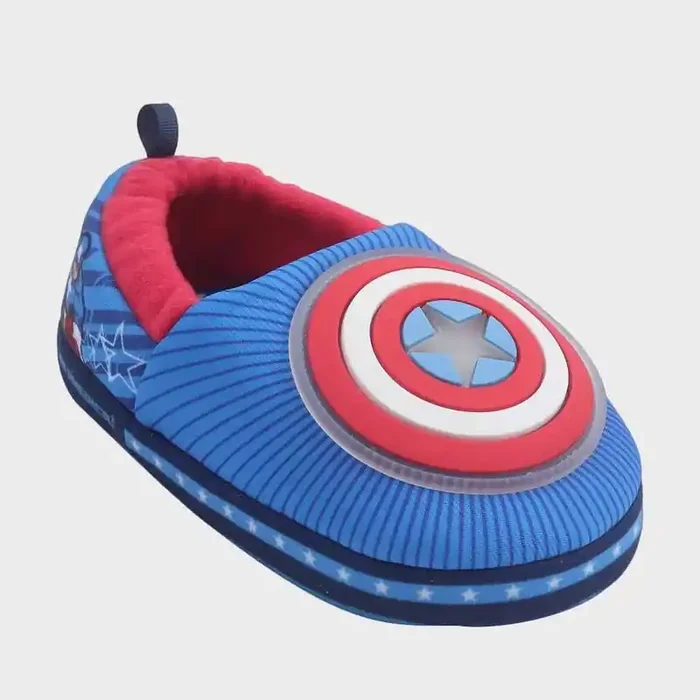 Toddler Boys‘ Disney Captain America Slide Slippers – Blue 5T-6T Light Up, Breathable Upper, Closed Round Toe, Slip On