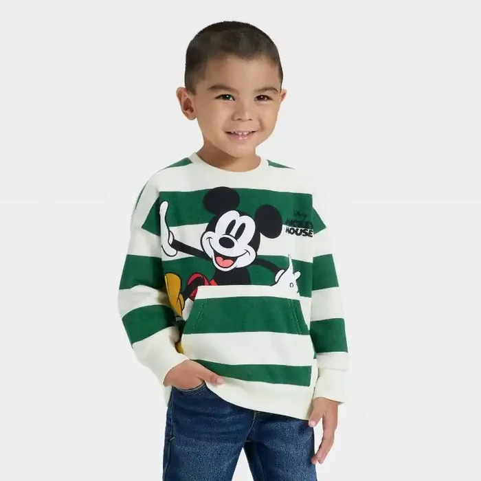 Toddler Boys‘ Disney Mickey Mouse Striped Fleece Pullover – Green 18M