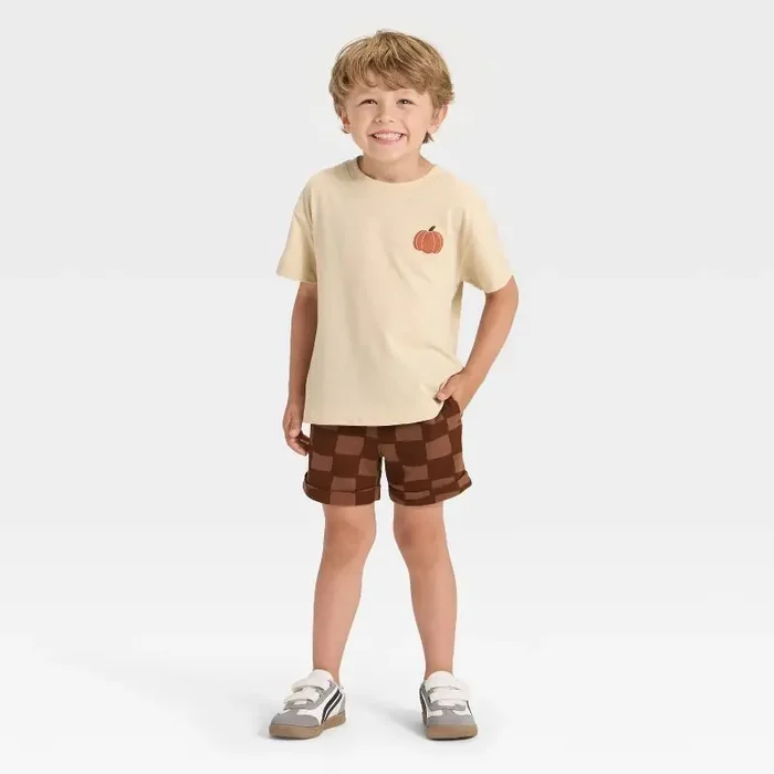 Toddler Boys‘ Short Sleeve Pumpkin Spice French Terry T-Shirt and Shorts Set – Cat & Jack™ Khaki 18M