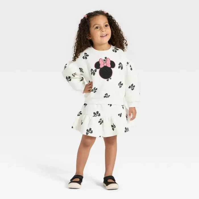 Toddler Girls‘ 2pc Disney Minnie Mouse Long Sleeve Top and Skort Set – Ivory 18M