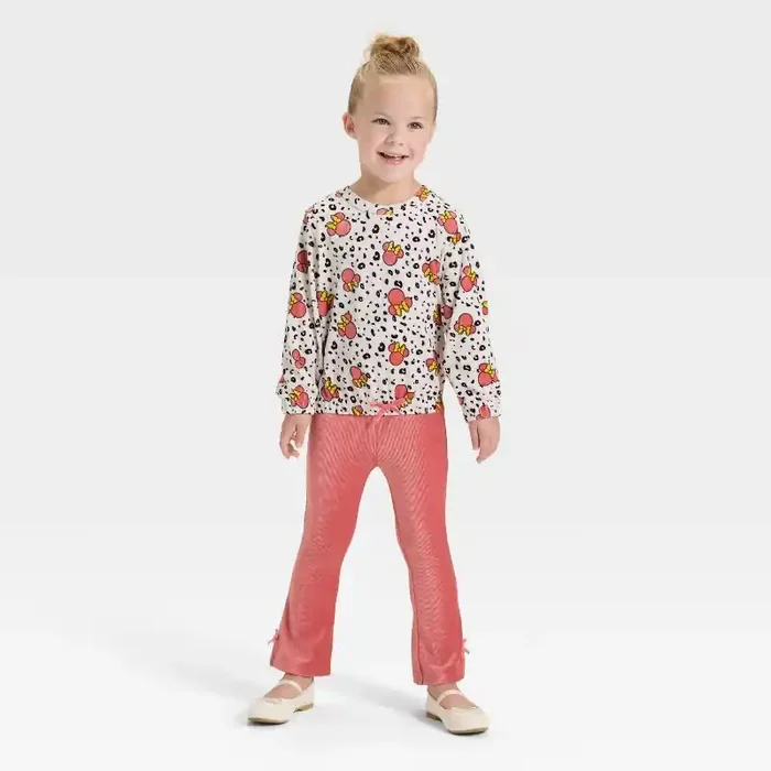 Toddler Girls‘ 2pc Disney Minnie Mouse Ribbed Velour Top and Pants Set – Pink 18M