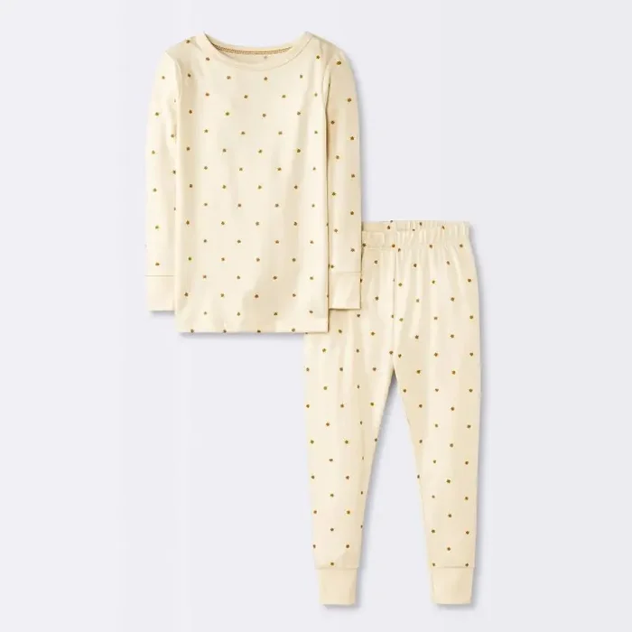 Toddler Girls‘ 2pc Long Sleeve Smooth Jersey Snug Fit Pajama Set – Cloud Island™ Khaki 4T