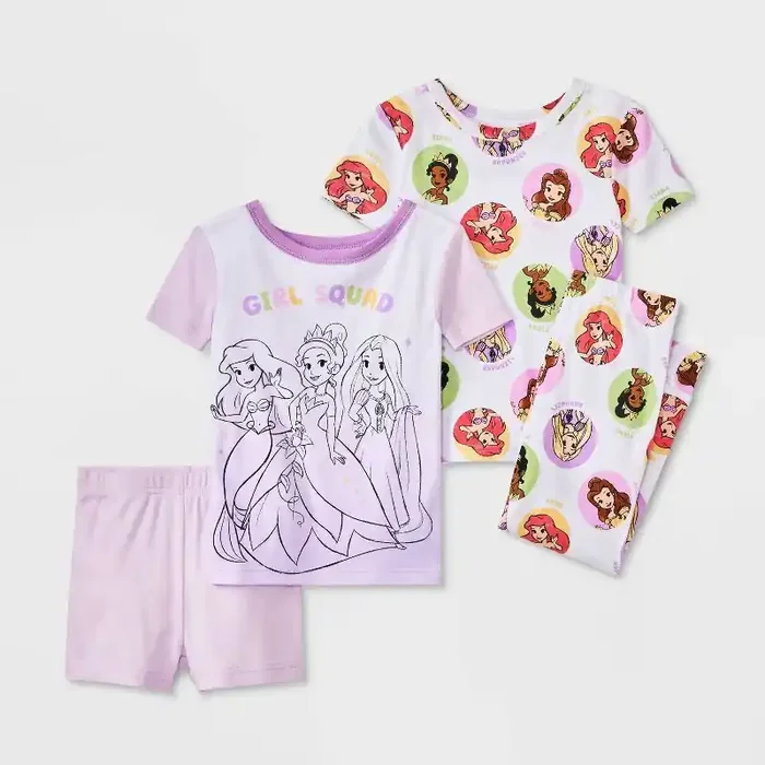 Toddler Girls‘ 4pc Snug Fit Disney Princess Cotton Pajama Set – Purple 12M