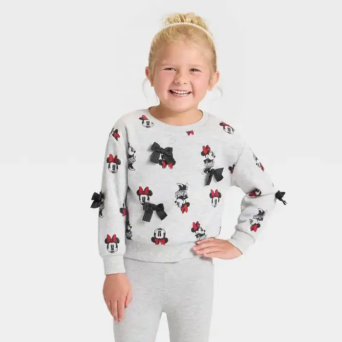 Toddler Girls‘ Disney Minnie Mouse Bow Pullover – Heather Gray 4T