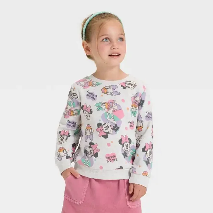 Toddler Girls‘ Disney Minnie Mouse Daisy Duck Fleece Sweatshirt – Heather Gray 3T