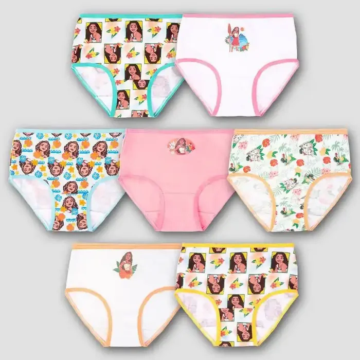 Toddler Girls‘ Disney Moana Briefs – 4T Cotton Jersey Underwear, Classic Patterns, 7-Pack