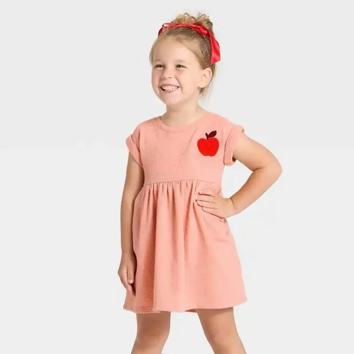 Toddler Girls‘ Short Sleeve Apple Knit Dress – Cat & Jack™ Coral Orange 5T