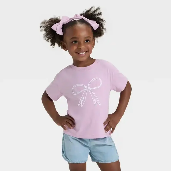 Toddler Girls‘ Short Sleeve Bow Oversized T-Shirt – Cat & Jack™ Lavender 12M