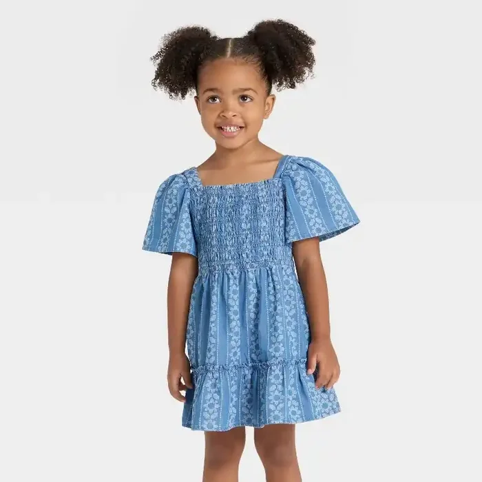 Toddler Girls‘ Short Sleeve Chambray Dress – Cat & Jack™ Blue 2T