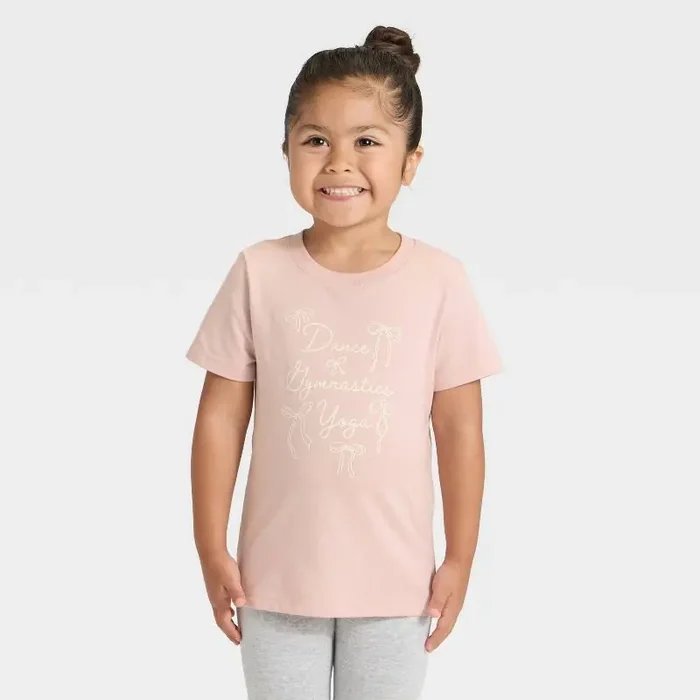 Toddler Girls‘ Short Sleeve Dance Gymnastics Yoga Graphic T-Shirt – Cat & Jack™ Light Mauve 4T