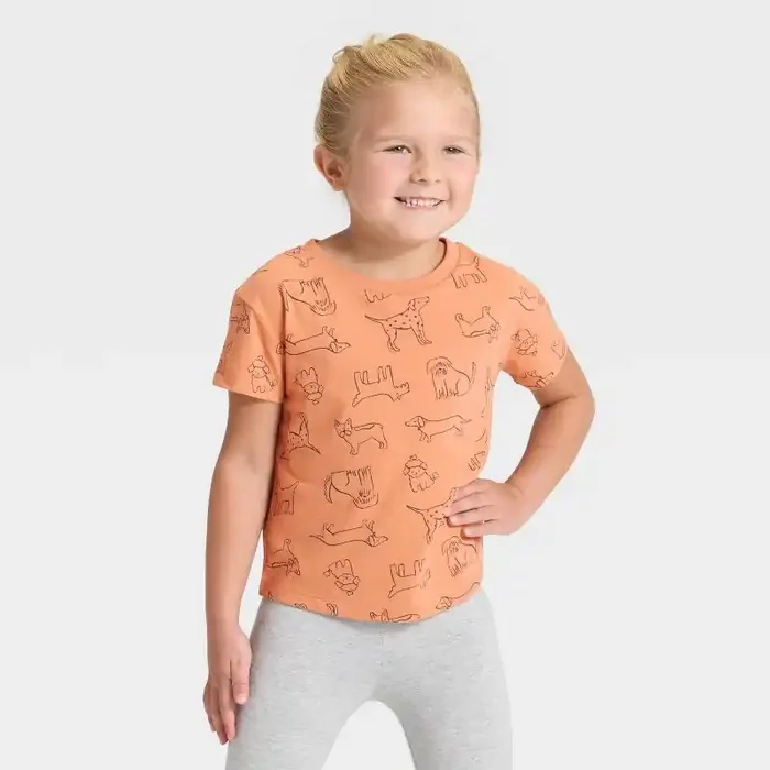 Toddler Girls‘ Short Sleeve Dogs Relaxed T-Shirt – Cat & Jack™ Brown 2T