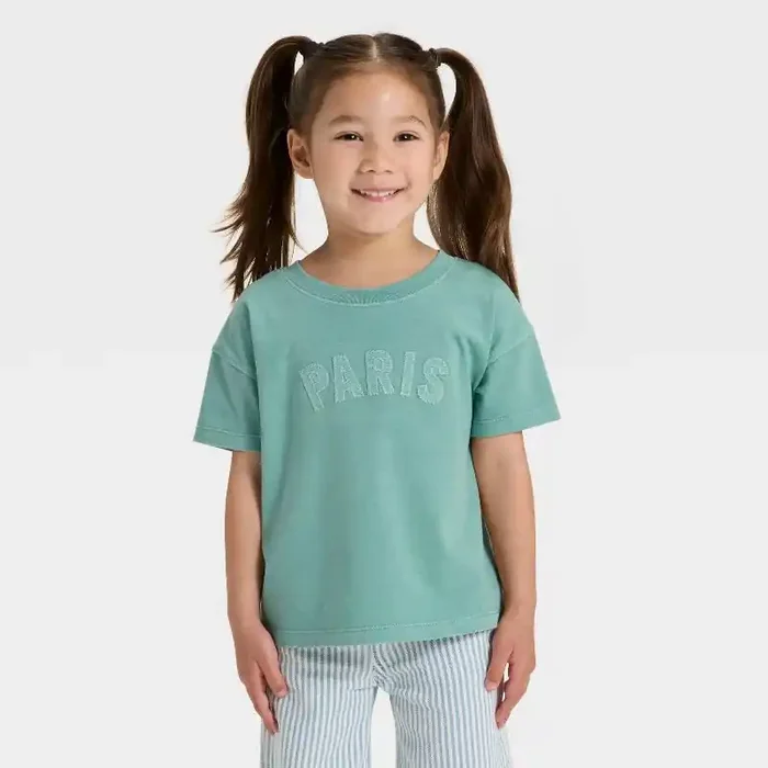 Toddler Girls‘ Short Sleeve Paris Oversized T-Shirt – Cat & Jack™ Ocean Green 3T