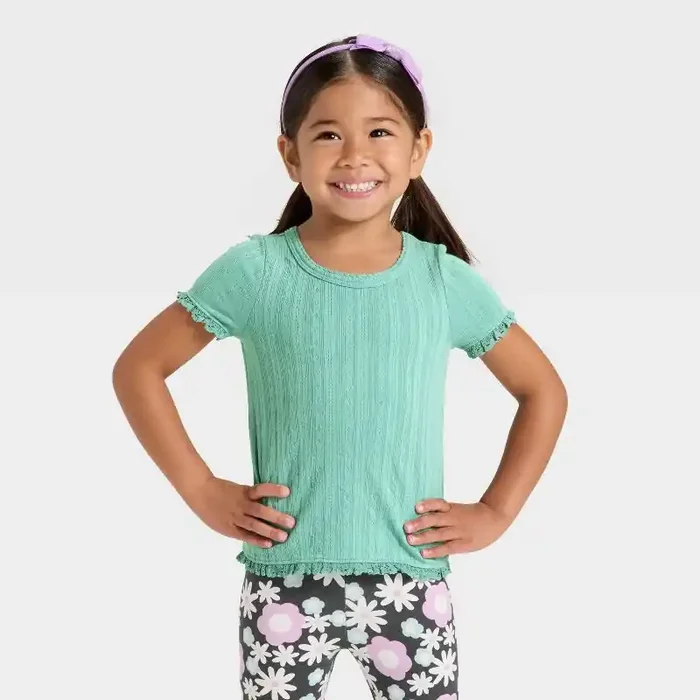 Toddler Girls‘ Short Sleeve Pointelle T-Shirt – Cat & Jack™ Green 2T