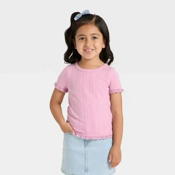 Toddler Girls‘ Short Sleeve Pointelle T-Shirt – Cat & Jack™ Lavender 18M