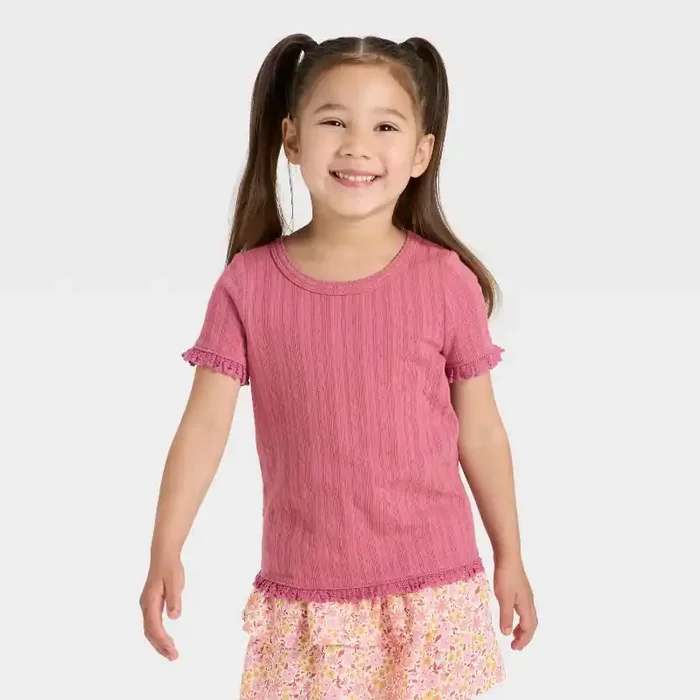 Toddler Girls‘ Short Sleeve Pointelle T-Shirt – Cat & Jack™ Rose Pink 3T