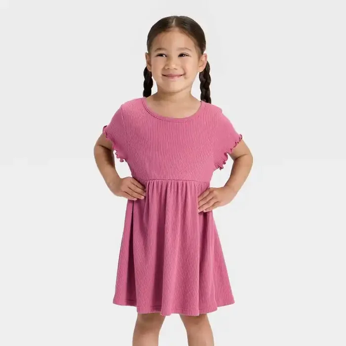 Toddler Girls‘ Short Sleeve Ribbed Dress – Cat & Jack™ Rose Pink 4T