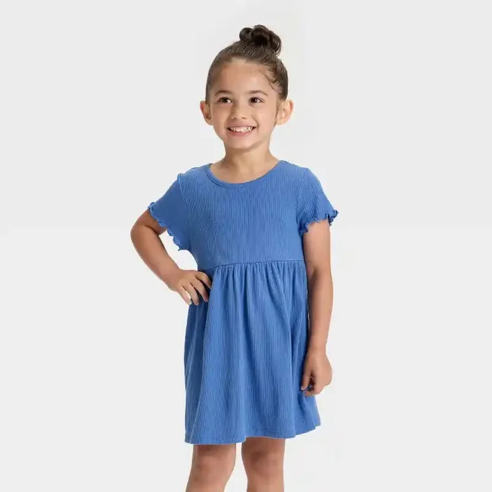 Toddler Girls‘ Short Sleeve Ribbed Dress – Cat & Jack™ Steel Blue 2T