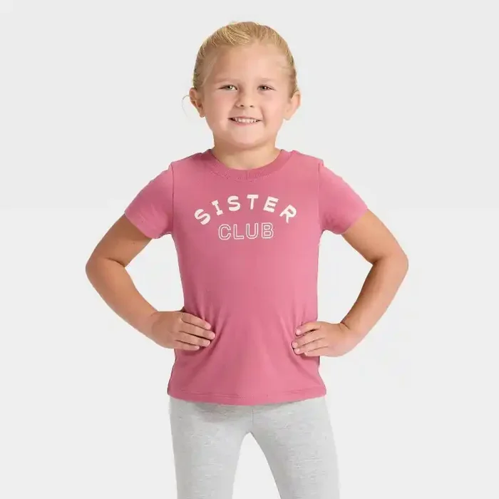 Toddler Girls‘ Short Sleeve Sister Club Graphic T-Shirt – Cat & Jack™ Rose Pink 4T