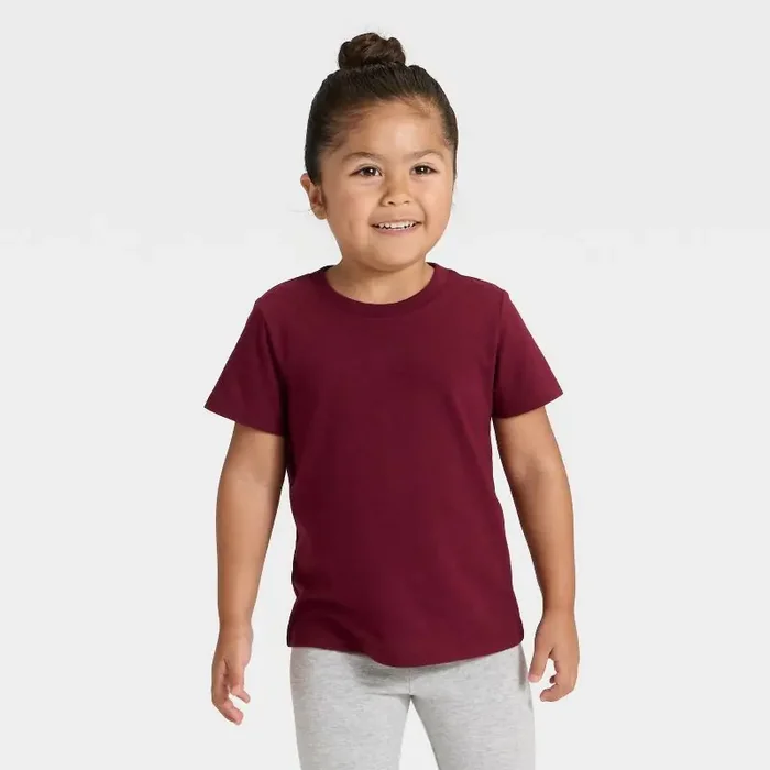 Toddler Girls‘ Short Sleeve Solid T-Shirt – Cat & Jack™ Burgundy 4T