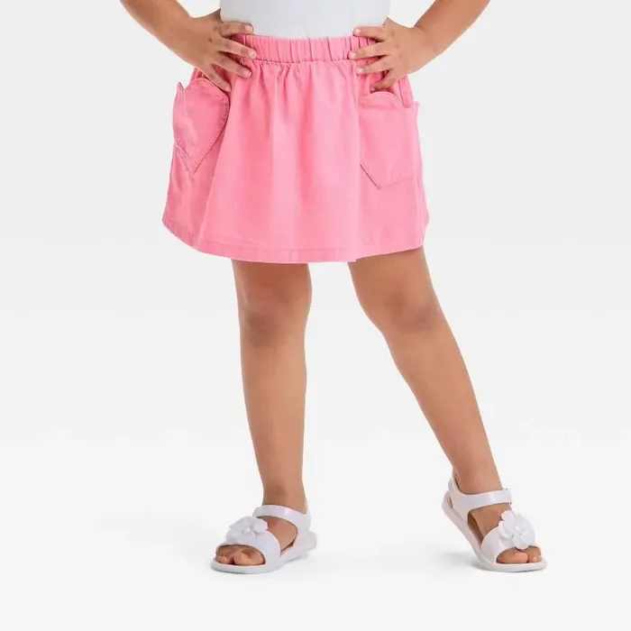 Toddler Girls‘ Skirt – Cat & Jack™ Pink 5T Cotton Twill, Elastic Waist, Patch Pocket, Mid-Rise