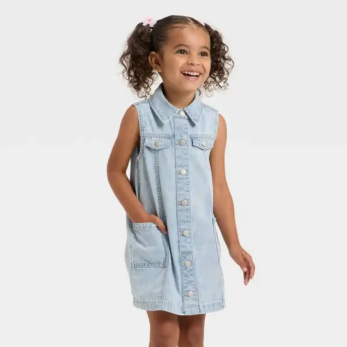 Toddler Girls‘ Sleeveless Denim Dress – Cat & Jack™ Light Wash 18M