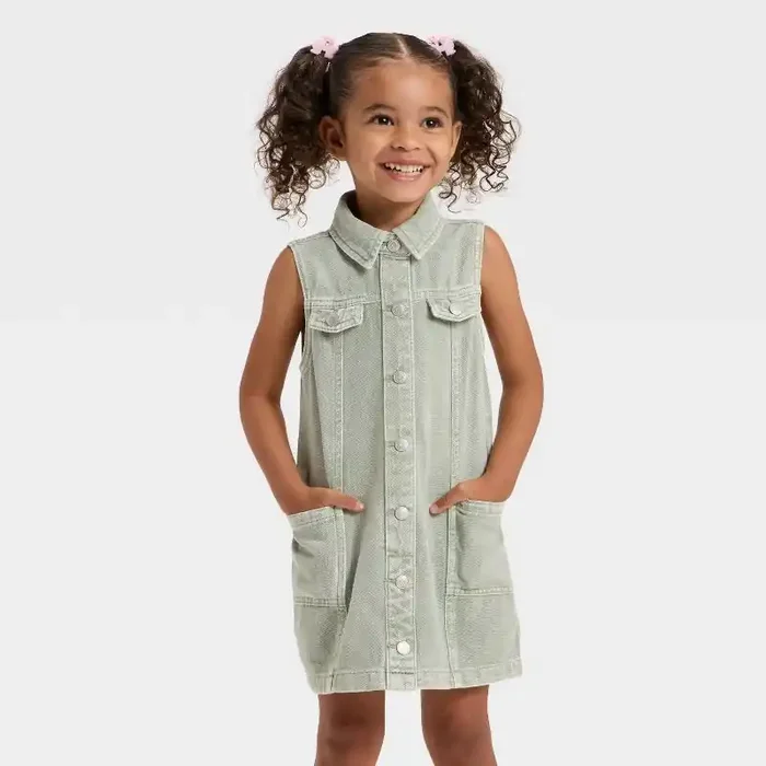 Toddler Girls‘ Sleeveless Denim Dress – Cat & Jack™ Olive Wash 12M