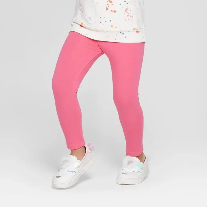 Toddler Girls‘ Solid Leggings – Cat & Jack™ Dark Pink 18M Midweight Cotton-Spandex, Ankle Length