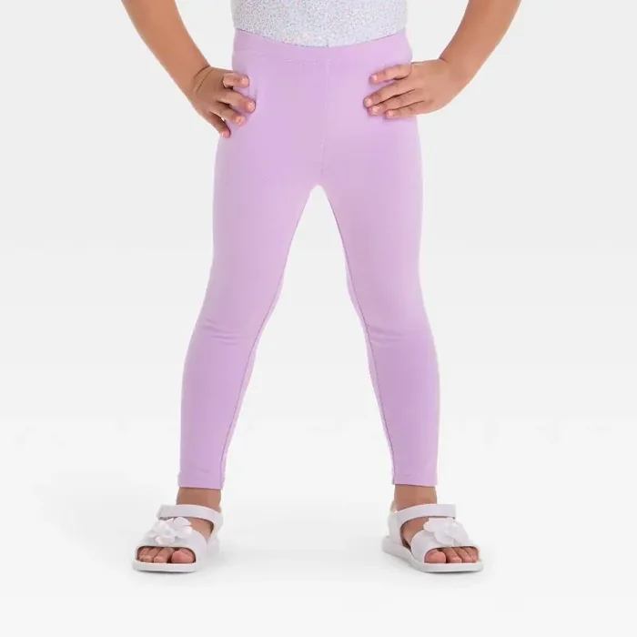 Toddler Girls‘ Solid Leggings – Cat & Jack™ Light Purple 2T Midweight Cotton Spandex, Slim Fit, Ankle Length