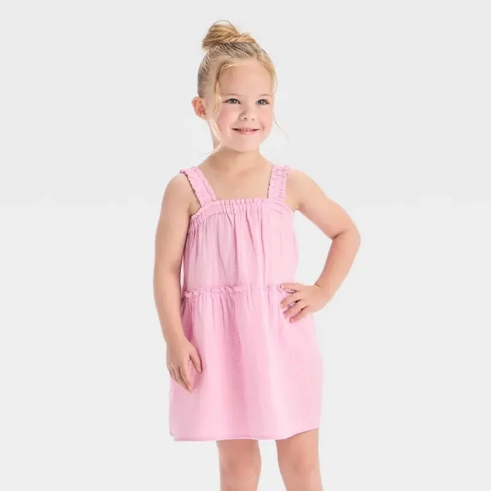 Toddler Girls‘ Solid Tank Gauze Dress – Cat & Jack™ Light Purple 2T