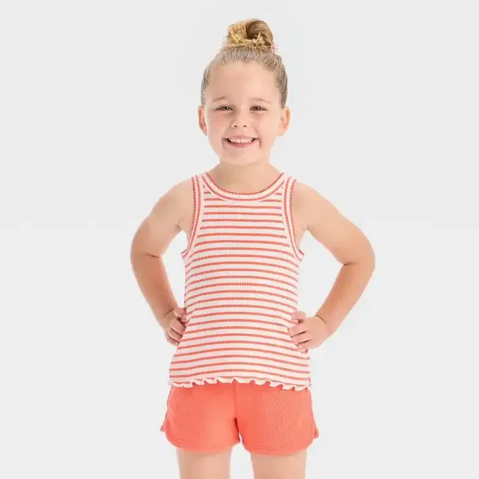 Toddler Girls‘ Striped Ribbed T-Shirt – Cat & Jack™ Coral Orange 12M