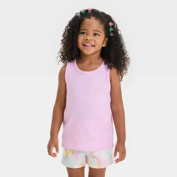 Toddler Girls‘ Tank Top – Cat & Jack™ Light Purple 5T Cotton Blend, Recycled Polyester, Crew Neck, Knit Fabric