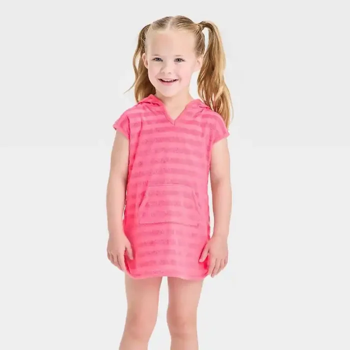Toddler Girls‘ Terry Stripe Printed Swim Cover Up Dress – Cat & Jack™ Pink 2T