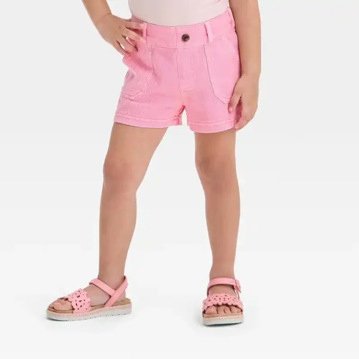 Toddler Girls‘ Twill Shorts – Cat & Jack™ Medium Pink 2T Cotton Rayon Blend, Midweight Fabric, Pull-On Style, Belt Loops, Pockets