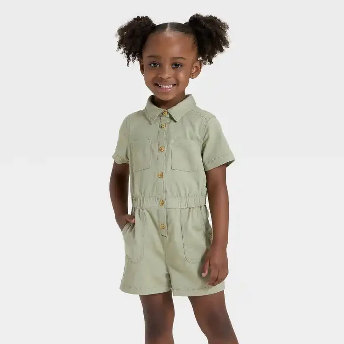 Toddler Girls‘ Utility Romper – Cat & Jack™ Olive Green 12M