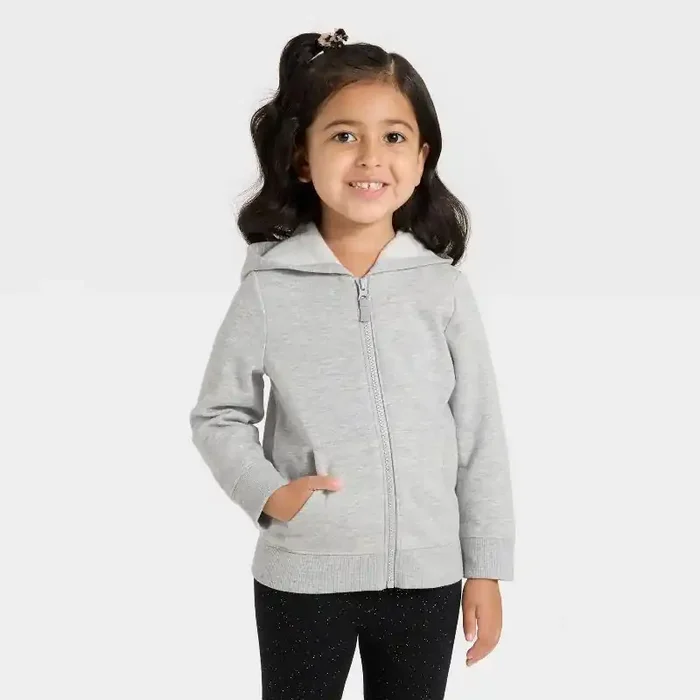 Toddler Girls‘ Zip-Up Fleece Hoodie – Cat & Jack™ Heather Gray 3T