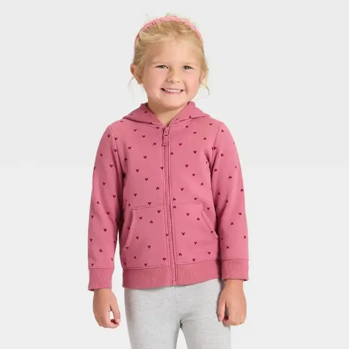 Toddler Girls‘ Zip-Up Fleece Hoodie – Cat & Jack™ Pink Rose 2T