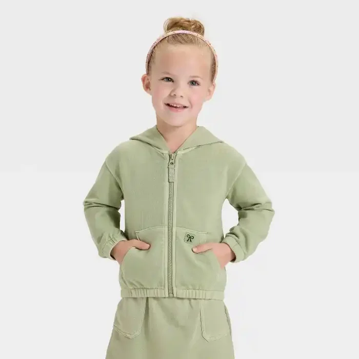 Toddler Girls‘ Zip-Up French Terry Hoodie – Cat & Jack™ Light Olive 2T