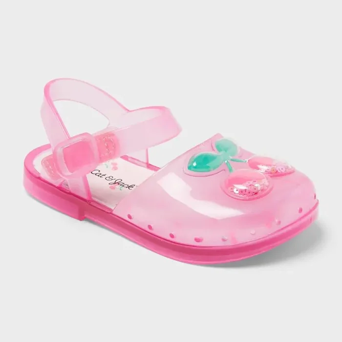Toddler Lainey Cherry Jelly Sandals – Cat & Jack™ Pink 7T Hook and Loop, Non-Marking Outsole