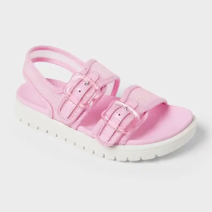 Toddler Mesh Footbed Sandals – Cat & Jack™ Pink 7T Adjustable Hook and Loop Strap, Contoured Footbed, Open Toe Design