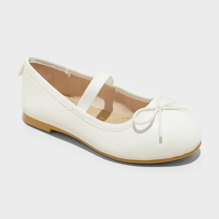 Toddler Nora Slip-On Ballet Flats – Cat & Jack™ White 10T Adjustable Strap, Closed Round Toe