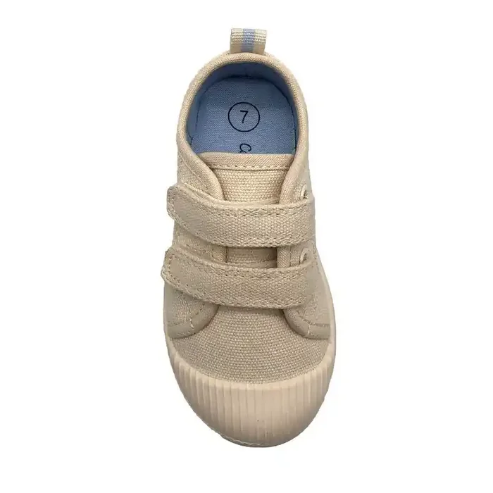 Toddler Parker Sneakers – Cat & Jack™ Beige 4T Machine Washable, Hook and Loop Closure, Canvas, Medium Width, Closed Round Toe