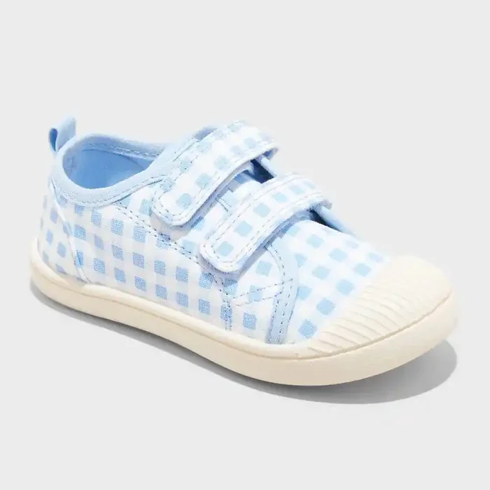 Toddler Parker Sneakers – Cat & Jack™ Blue 8T Gingham Check, Canvas, Hook and Loop Closure