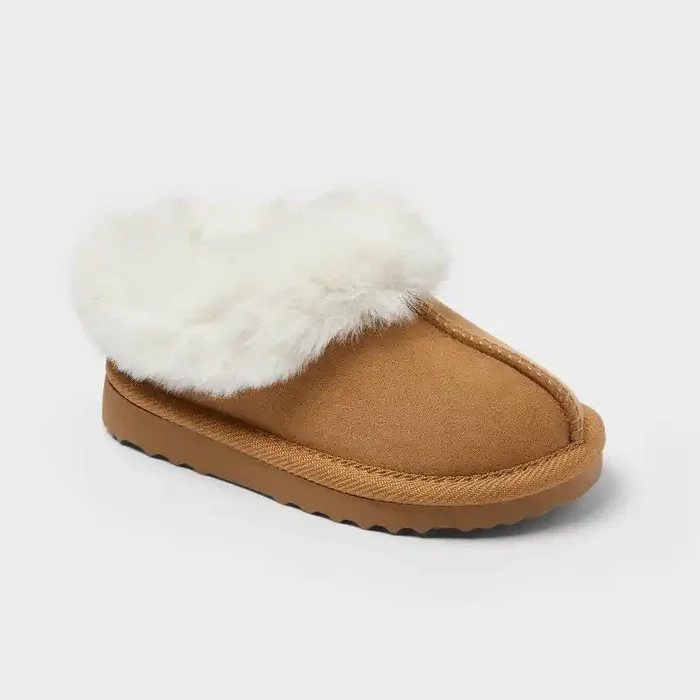 Toddler Piper Faux Fur Cuff Scuff Slippers – Cat & Jack™ Brown 12