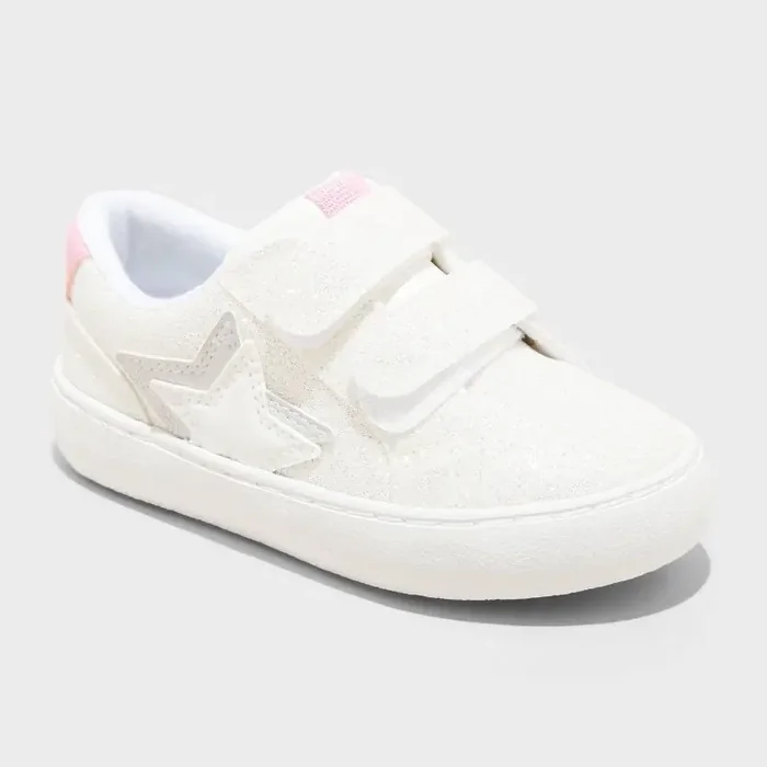 Toddler Sora Glitter Sneakers – Cat & Jack™ White 9T Hook and Loop Closure, Star Pattern, Recycled Polyester Lining