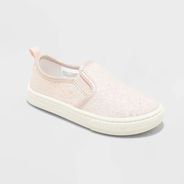Toddler Yana Slip-On Glitter Sneakers – Cat & Jack™ Blush 7T Faux Leather, Non-Marking Sole, Closed Round Toe, Low Top
