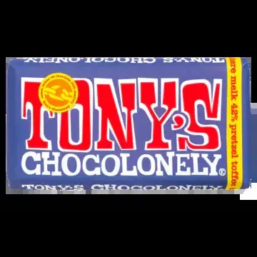 Tony’s Chocolonely 42% dark milk chocolate pretzel toffee tablet