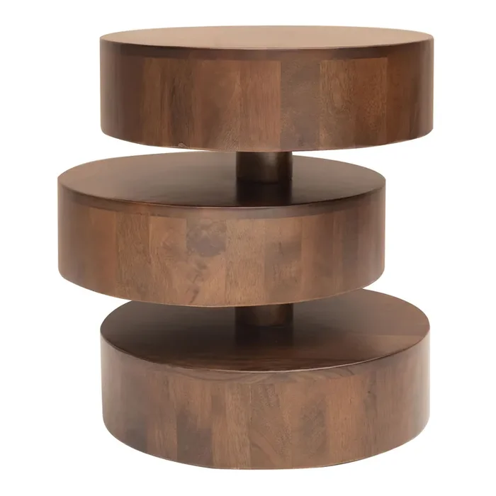 Trig Round Natural Mango Wood Tiered Side Table