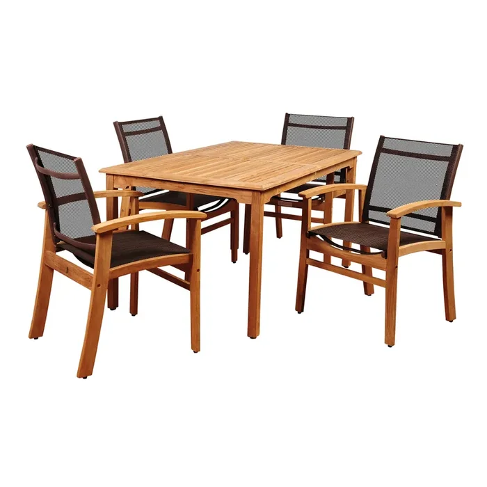 Trogir Teak Wood And Woven Yarn 5 Piece Outdoor Dining Set