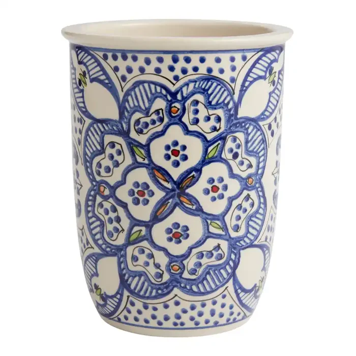 Tunis White and Blue Ceramic Utensil Holder