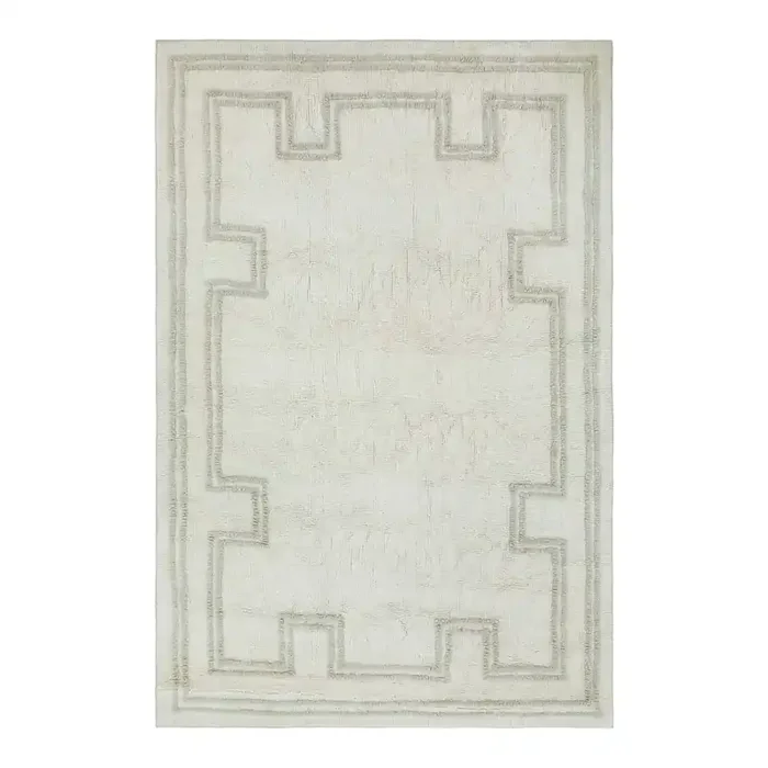Turin Border Ivory and Gray Tufted Wool Washable Area Rug